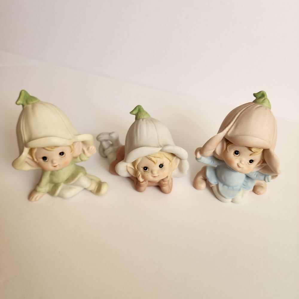 Vintage Homco Set of 3 Ceramic Pixie Elves